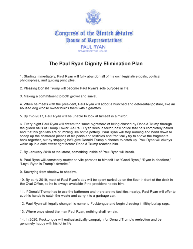 Illustration for article titled Policy Guy: Paul Ryan Just Put Out A Comprehensive 14-Point Plan To Fully Debase Himself For The Trump Administration